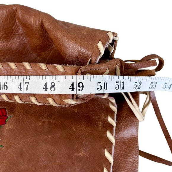 Handcrafted Brown Leather Crossbody Bag Red Rose Embroidery & Fringe Accents GUC - Picture 12 of 12